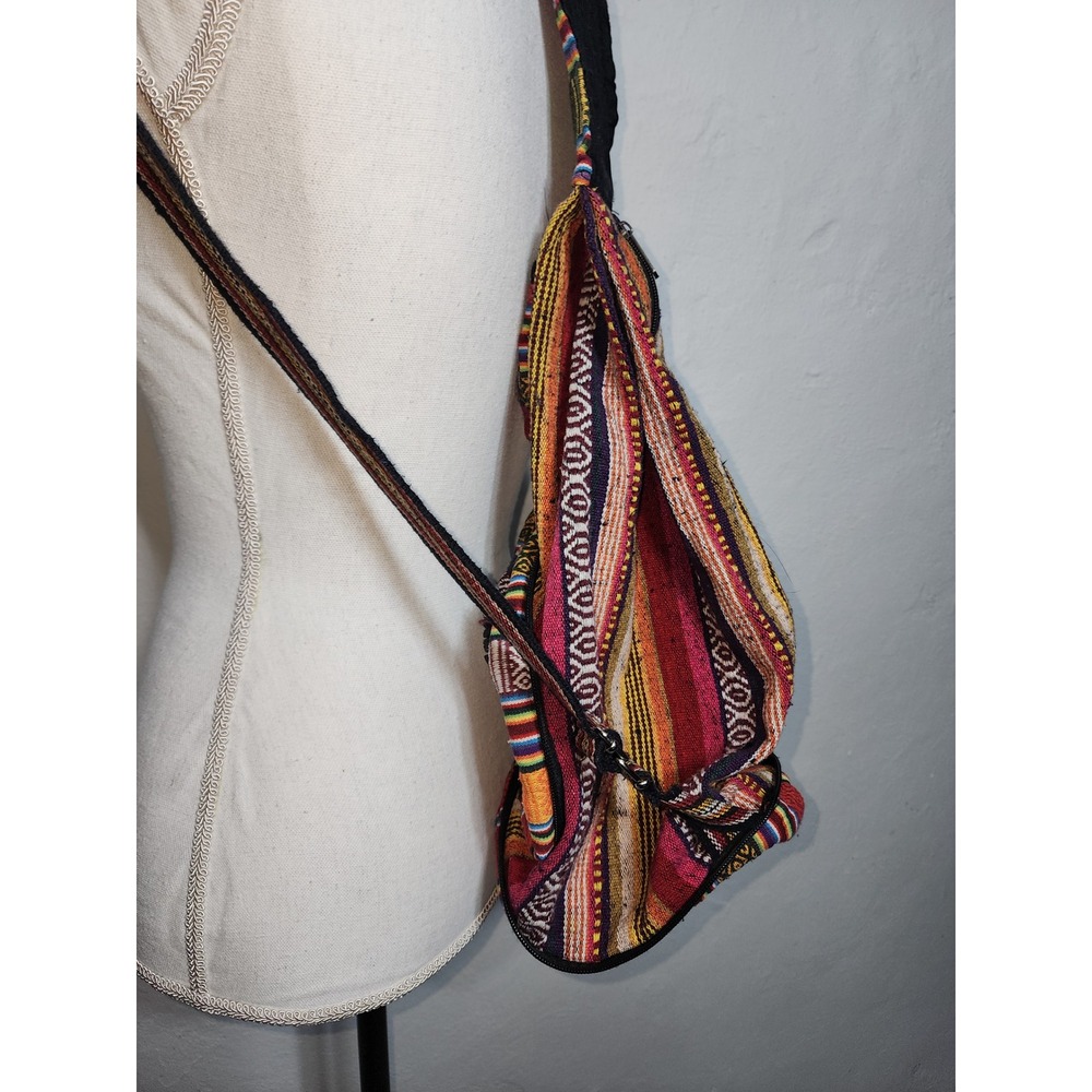 Nepal Woven Cotton‎ Sling Backpack Unisex OS Multi-Color Boho Striped Bag - Picture 2 of 13